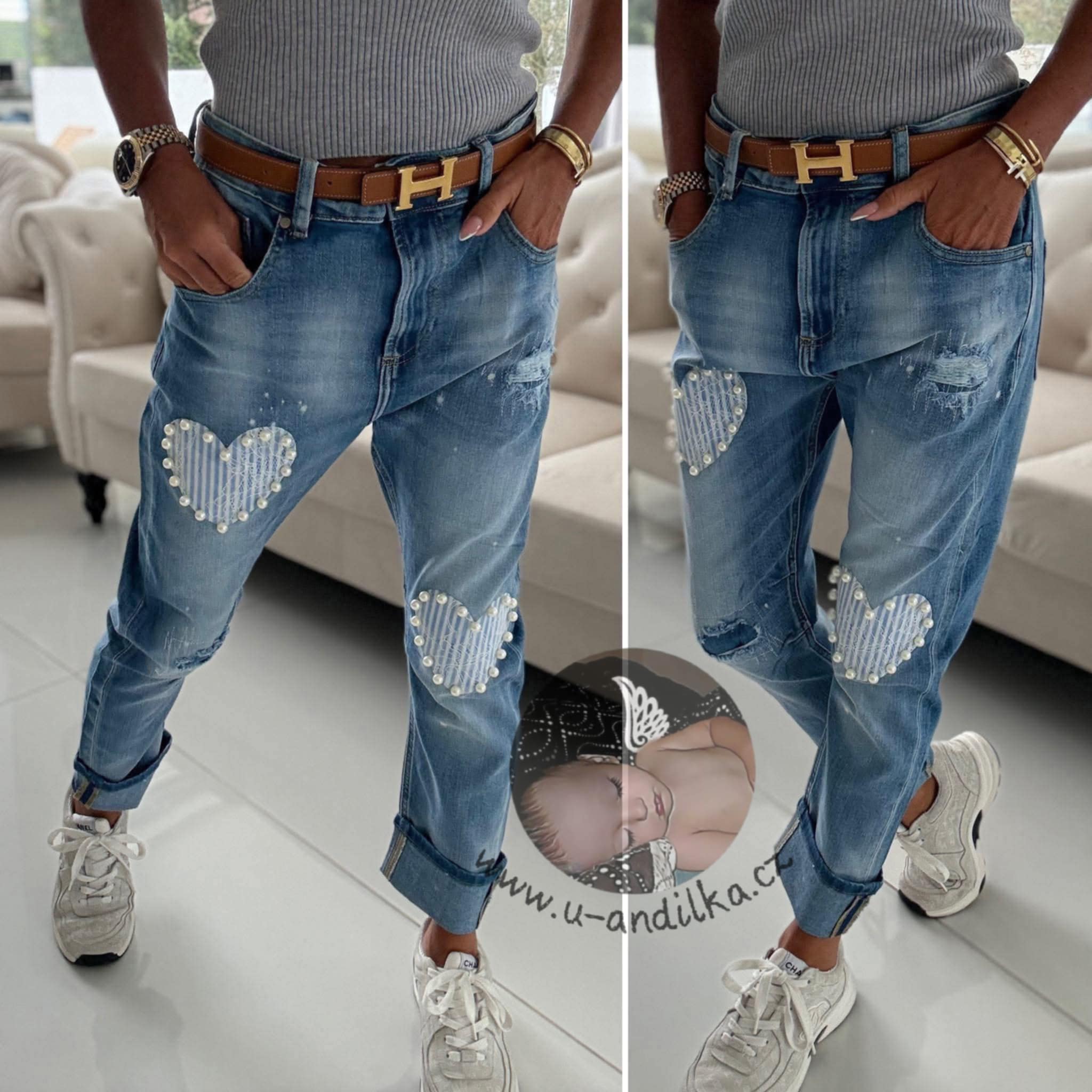 Obrázek Top luxusní džíny se srdíčky
