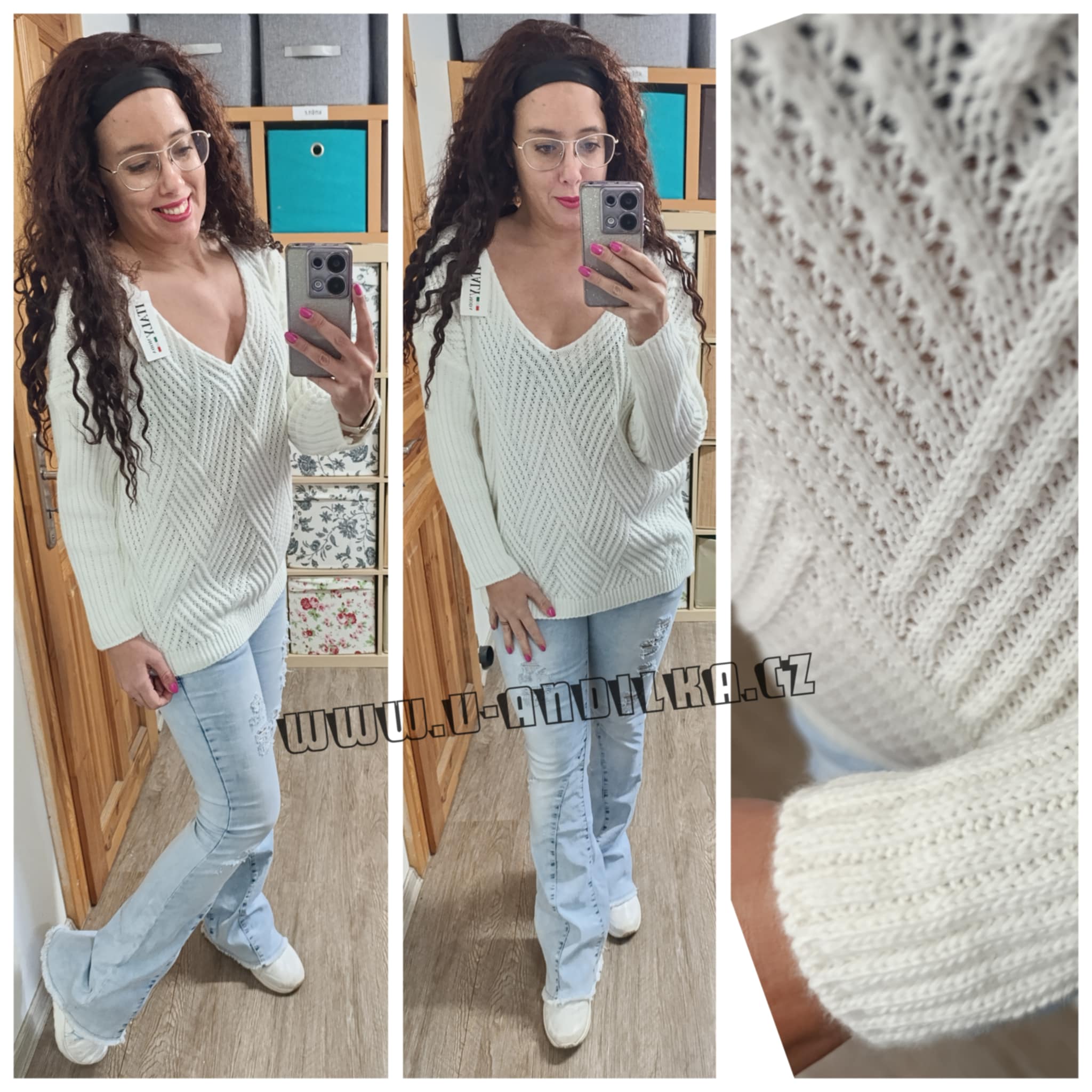 Obrázek Luxusní bílý svetr s výstřihem
