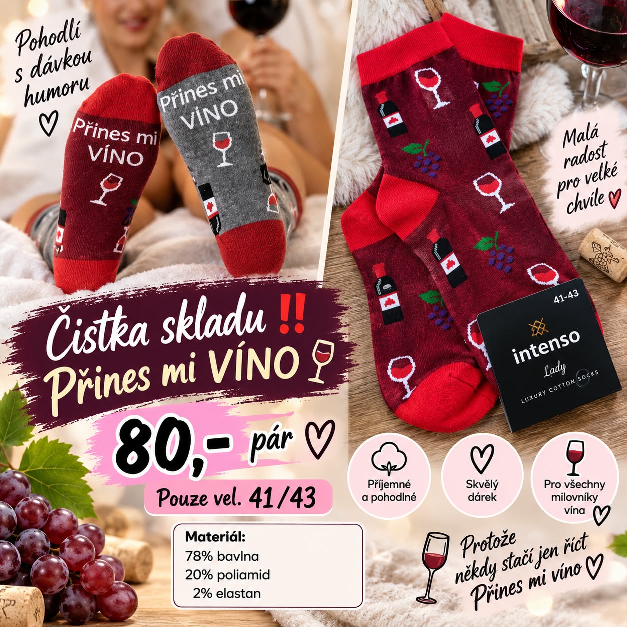 Obrázek Ponožky Přines mi víno
